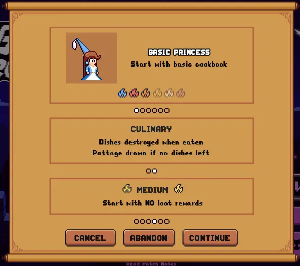 The mode menu with Banquet Mode selected