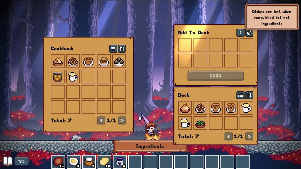 Screenshot from the Culinary mode tips