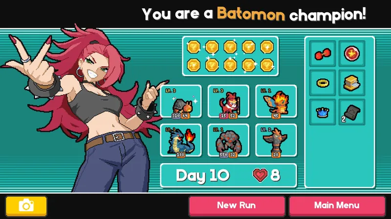 Winning Redhead burn team on the Batomon champion screen
