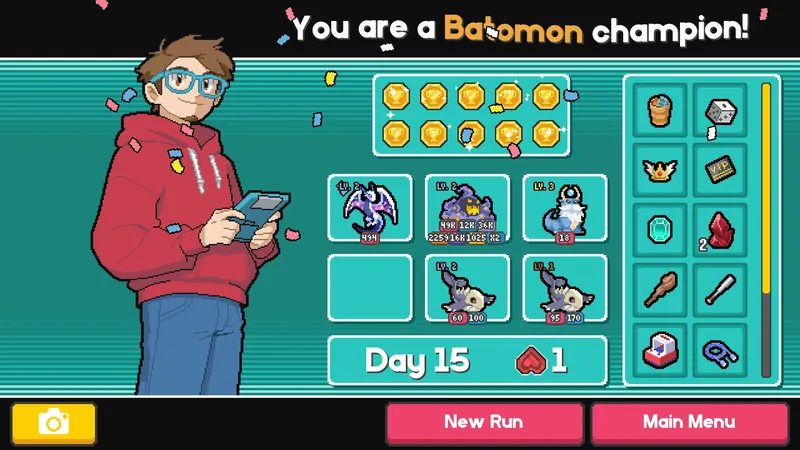 Winning Gamer team with a Mythical monster on the Batomon champion screen