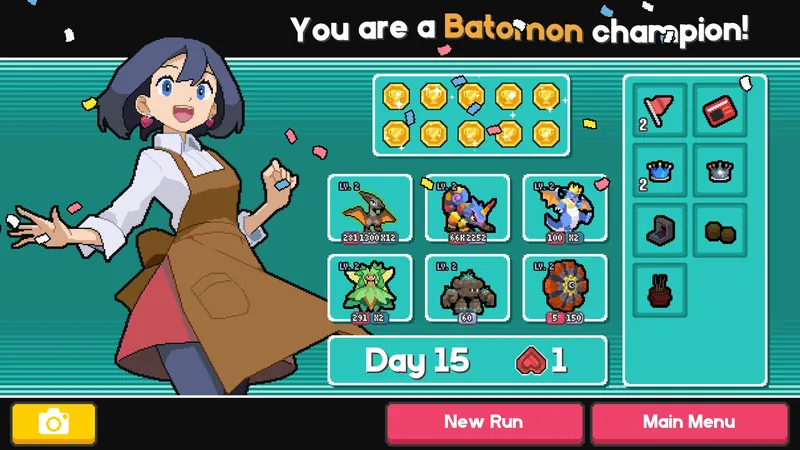Winning team with Rock monsters on the Batomon champion screen