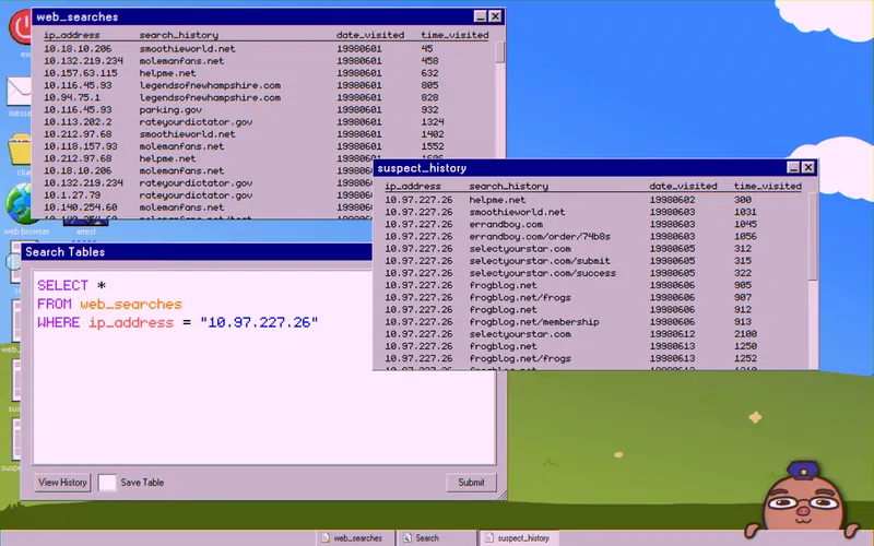 Search history query filtered by the suspect's IP address