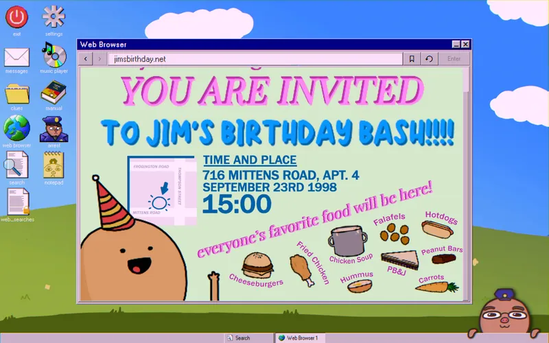 jimsbirthday.net invitation with everyone's favorite food