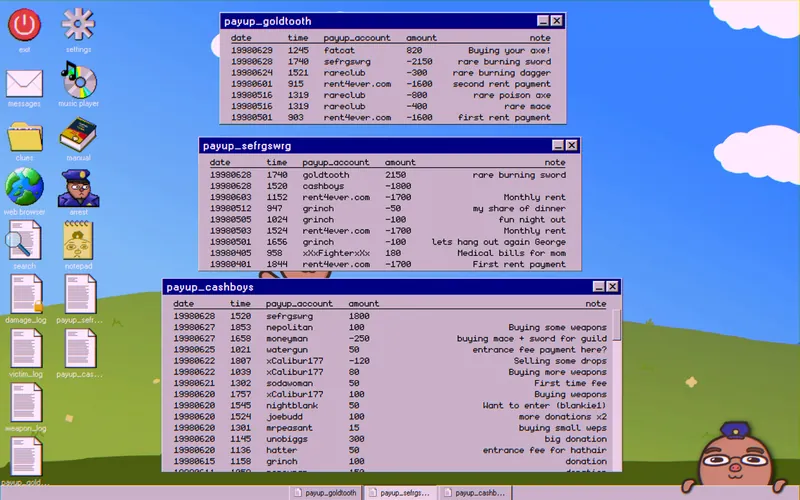 PayUp transaction histories for goldtooth, sefrgswrg, and cashboys