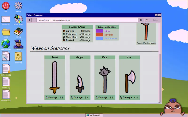 Weapons article with weapon effects and statistics