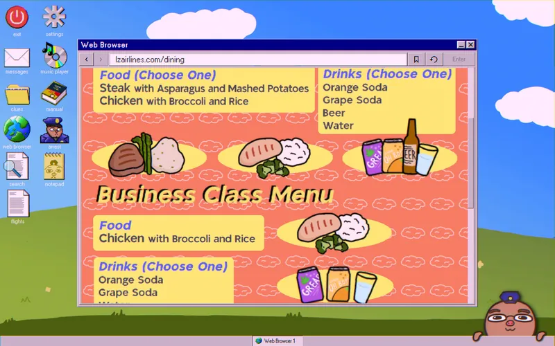 Business Class menu on the airline's Dining page