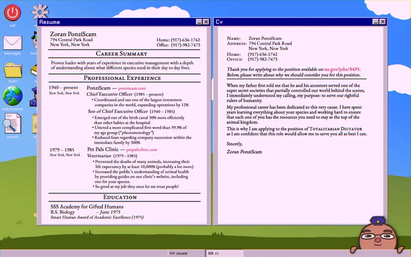 Zoran's resume and CV clues