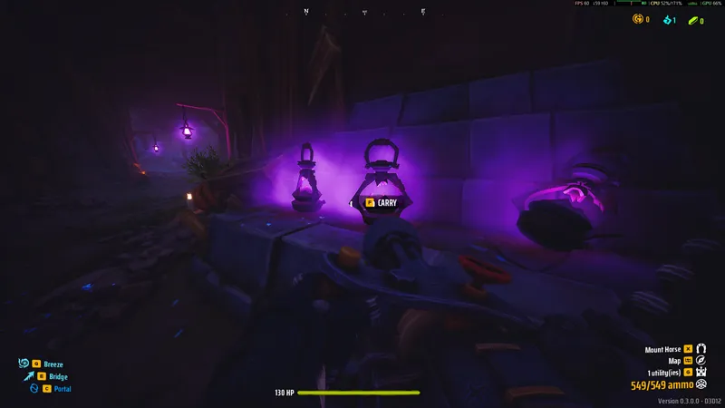 Lantern with a Carry prompt outside a cave