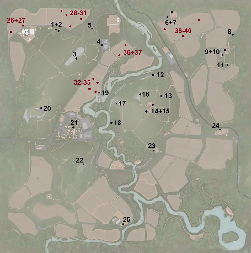 Catuai map with all 40 collectible locations numbered