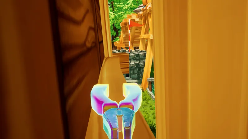 Rainbow pliers at the end of a wooden beam on a house wall