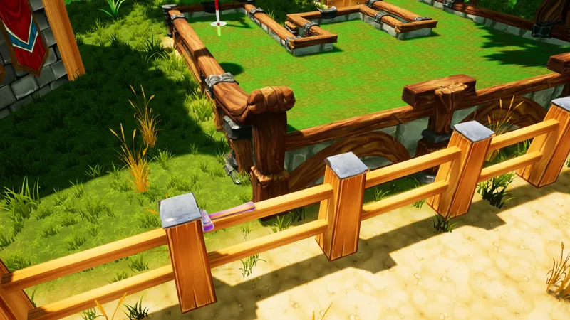 Rainbow hammer lying on a wooden fence beside hole 11