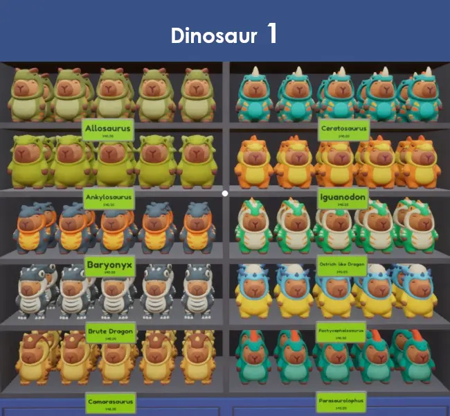 Dinosaur capybaras in Sort The Capybaras, part 1