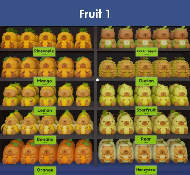 Fruit capybaras in Sort The Capybaras, part 1