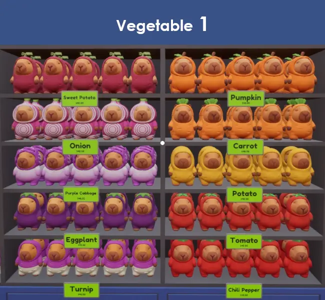 Vegetable capybaras in Sort The Capybaras, part 1