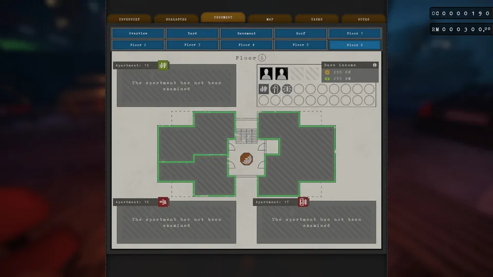 Tenement menu showing Agnes Takala's income and needs