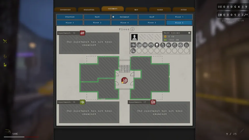 Tenement menu showing Zoya Gubenko's income and needs