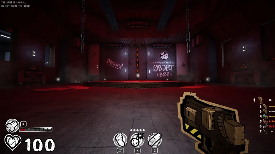Red room with the giant closed vault door