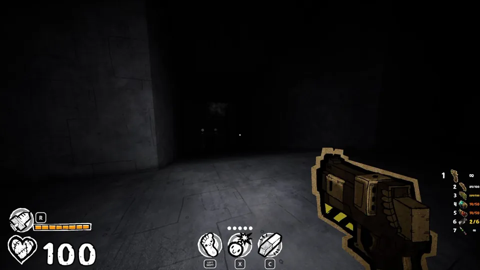 Dark hallway with a path to the left