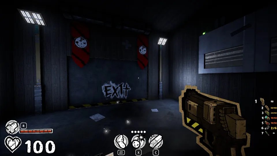 Chapter exit room with the green button