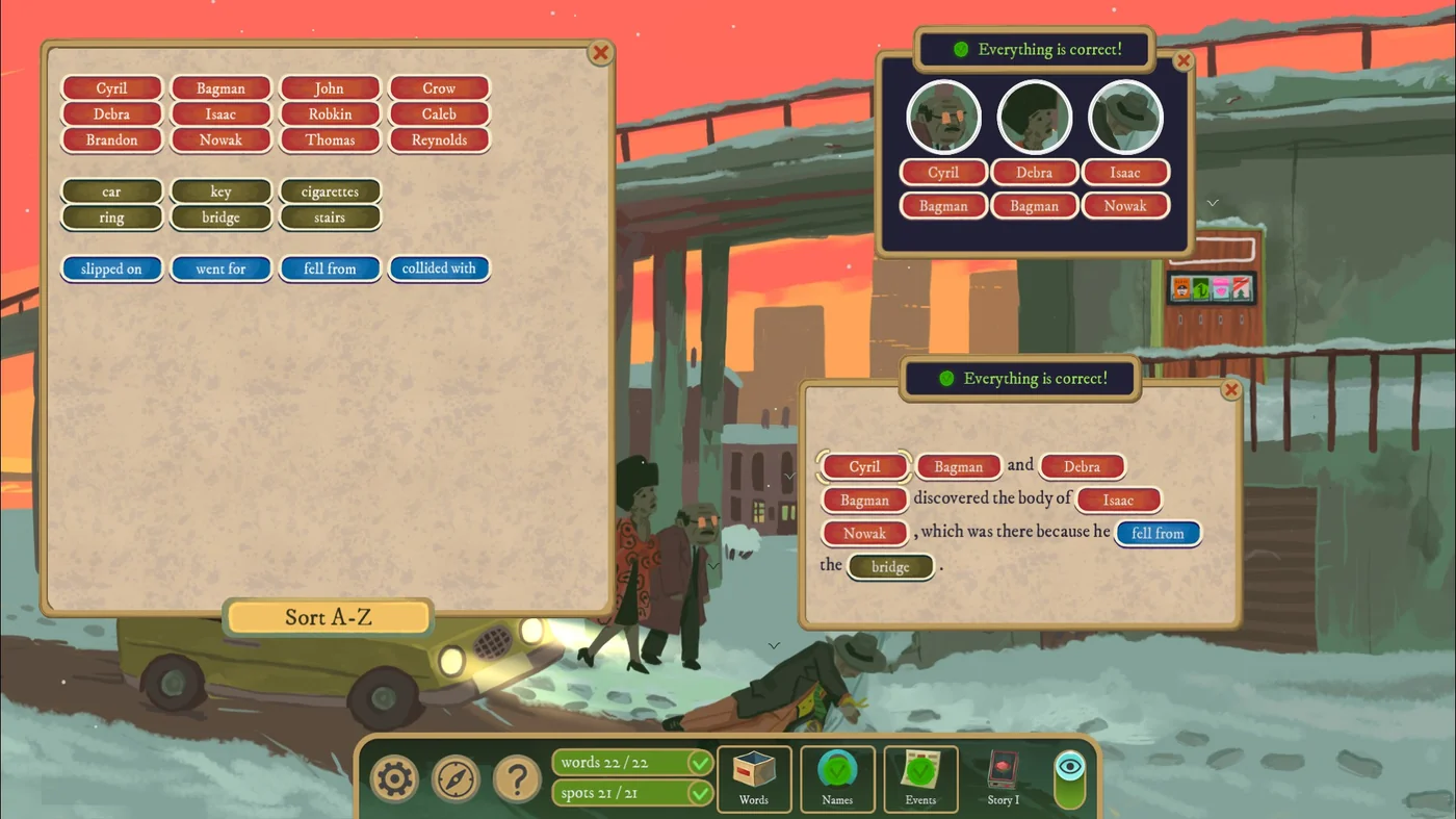 Rise of the Golden Idol Academic Impact solution with the completed names and events scrolls