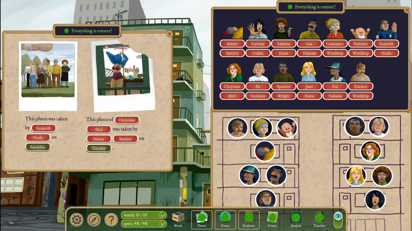 Rise of the Golden Idol Complex solution with the completed names, photos and residents scrolls