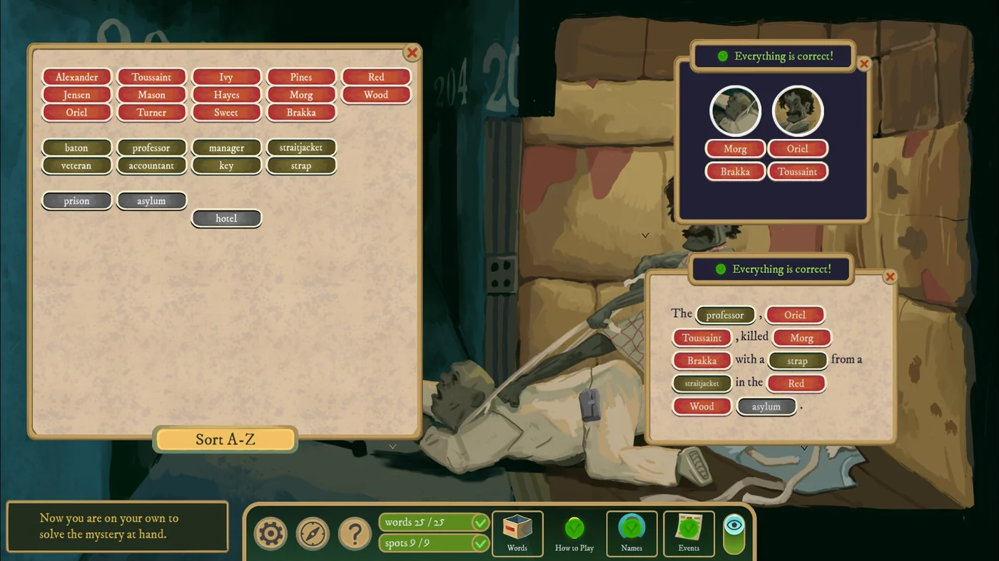 Rise of the Golden Idol Constriction solution with the completed names and case scroll