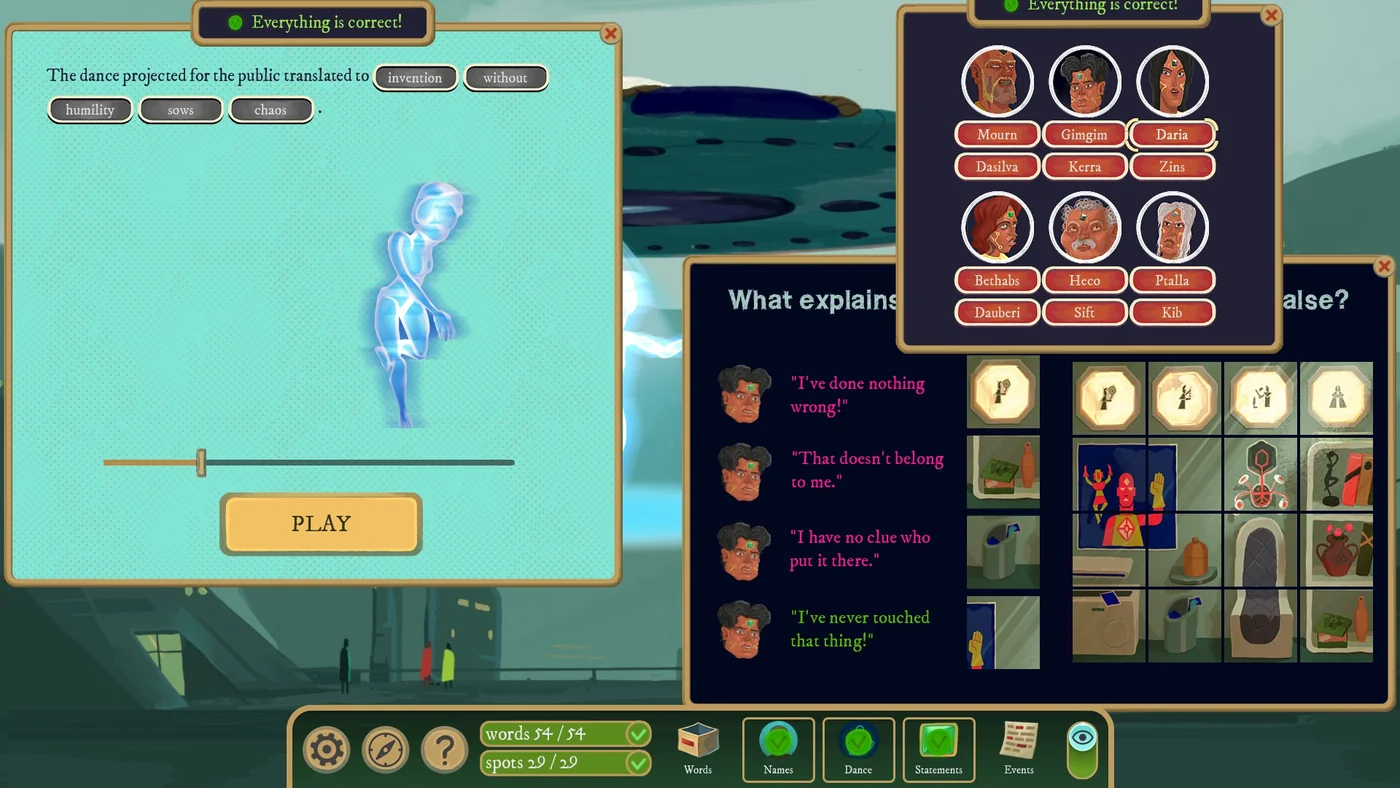Rise of the Golden Idol Court of the Sentinel names, dance and statements scrolls solution