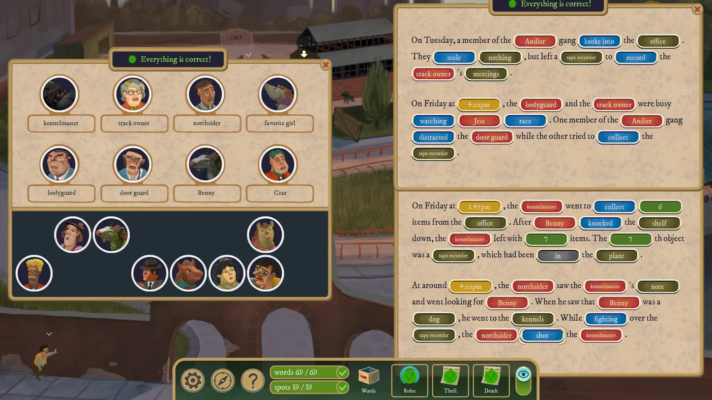 Rise of the Golden Idol Trouble Unleashed solution with the completed names and events scrolls