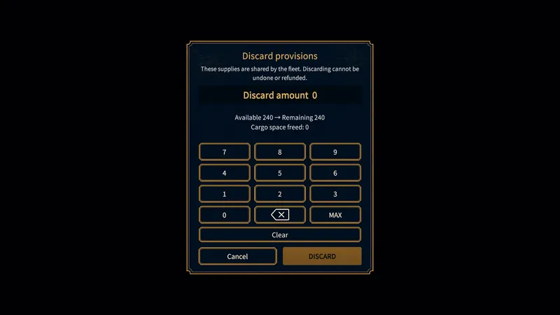 Discard provisions keypad showing the remaining amount before confirming