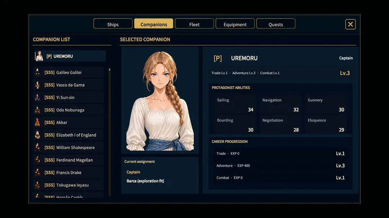 Companion details with attributes and career levels