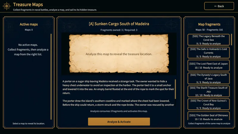 Treasure map details with enough fragments and the Analyze & Activate button