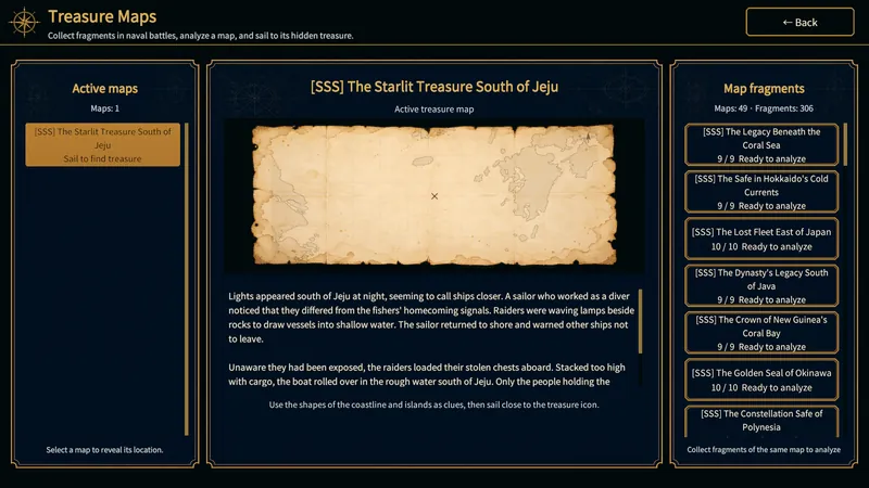 Active treasure map with its illustration and story clues