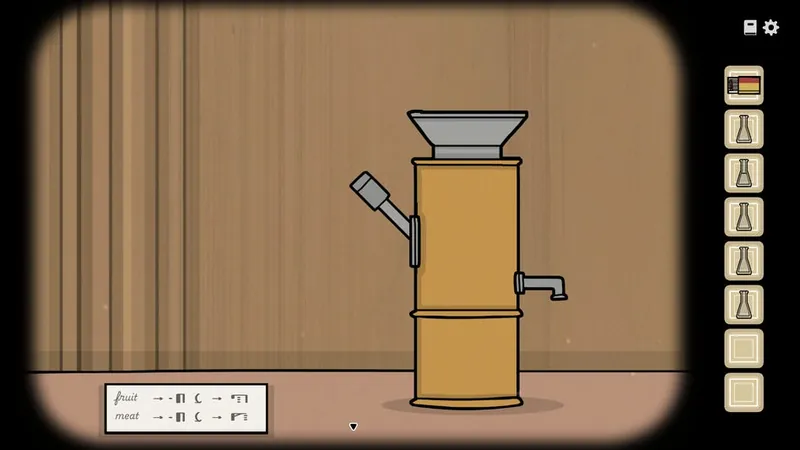 Grinder with a paper showing the fruit and meat outputs