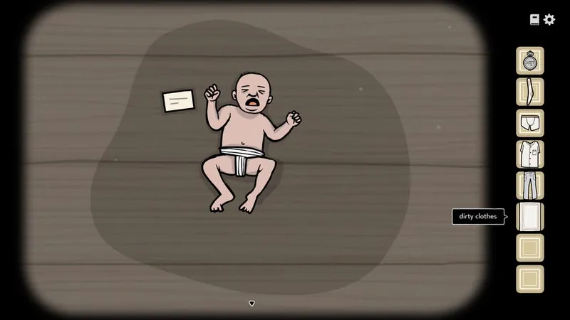 Baby James crying on the floor next to a note