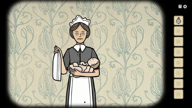 Maid holding James and a dirty diaper
