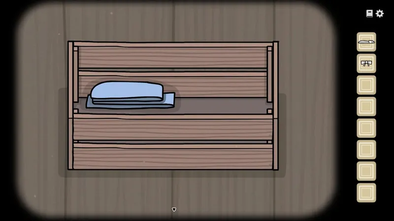 Wooden crate with a folded blue item inside