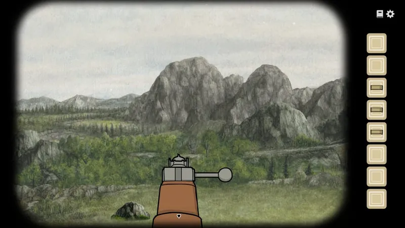 Aiming the rifle from the stump at the hills