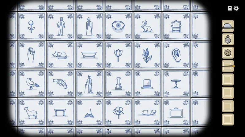 Wall of blue and white picture tiles