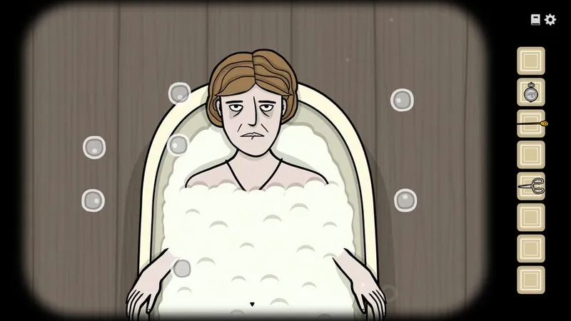 Alexandra in the bath surrounded by bubbles