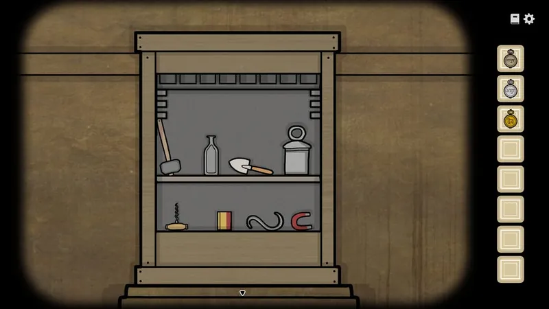 Cellar shelf holding tools and items to choose from