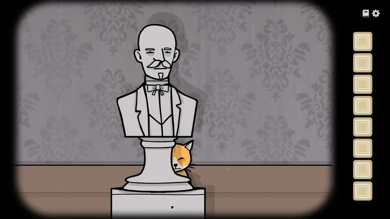 Rustie hiding behind the bust of Aldous