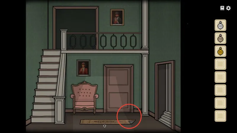 Hallway with the rug by the door circled