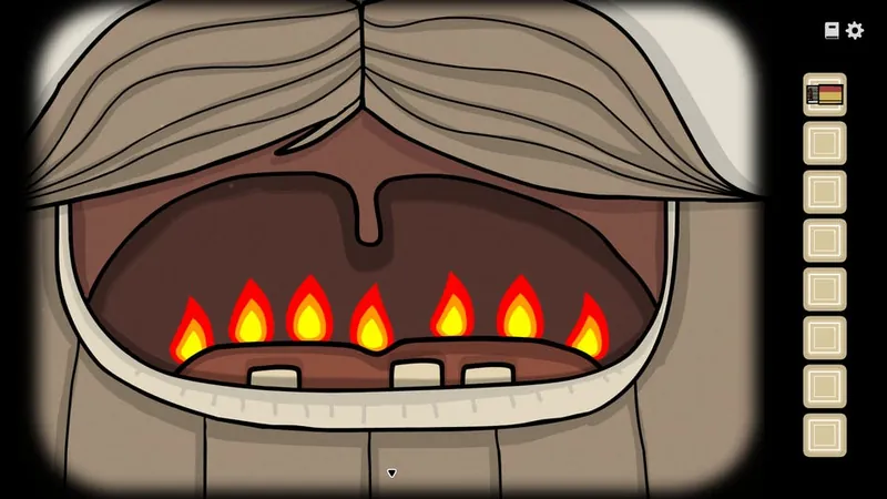 William's open mouth with flames inside