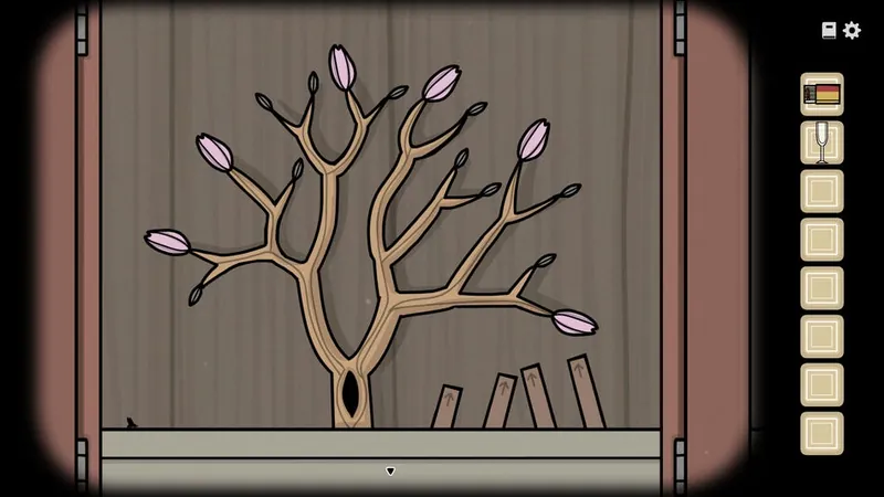 Tree with flower buds inside the top of the cabinet
