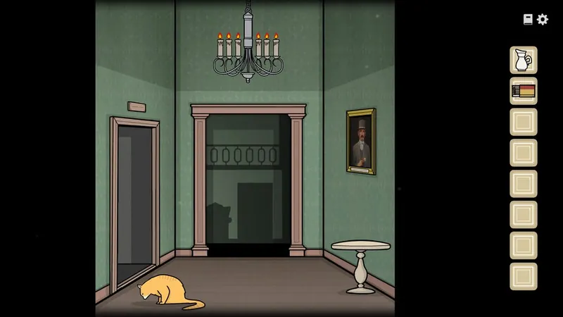 Entrance hall with Rustie the cat curled up on the floor