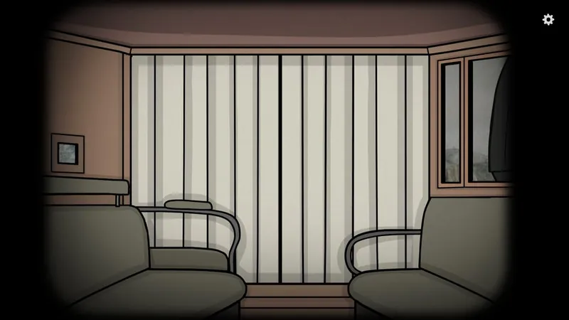 Carriage interior with the curtains closed