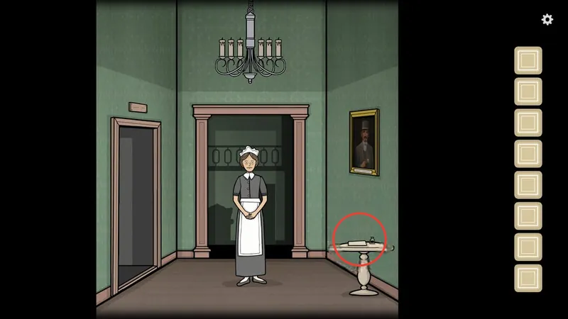 Hallway with the side table circled to the right of the maid