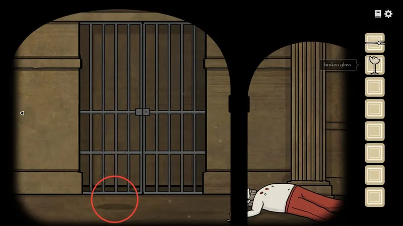 Cave with the dripping puddle circled in front of the cell door