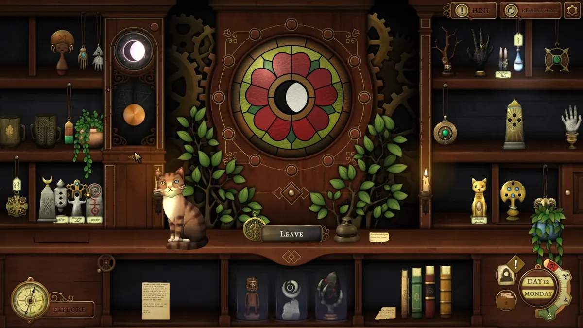 Strange Antiquities Day 12 clock moon phase matching the moon on the hidden vault door