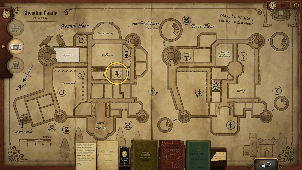 Strange Antiquities Day 13 Clue Card room with the Jupiter symbol on the Gleaston Castle map